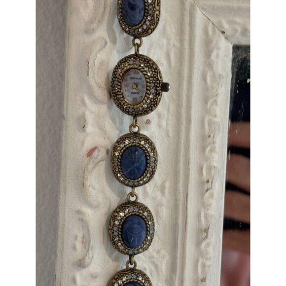 Heidi Daus Blue Scarab Crystal Framed Rare Designer Bracelet Watch - Picture 6 of 7